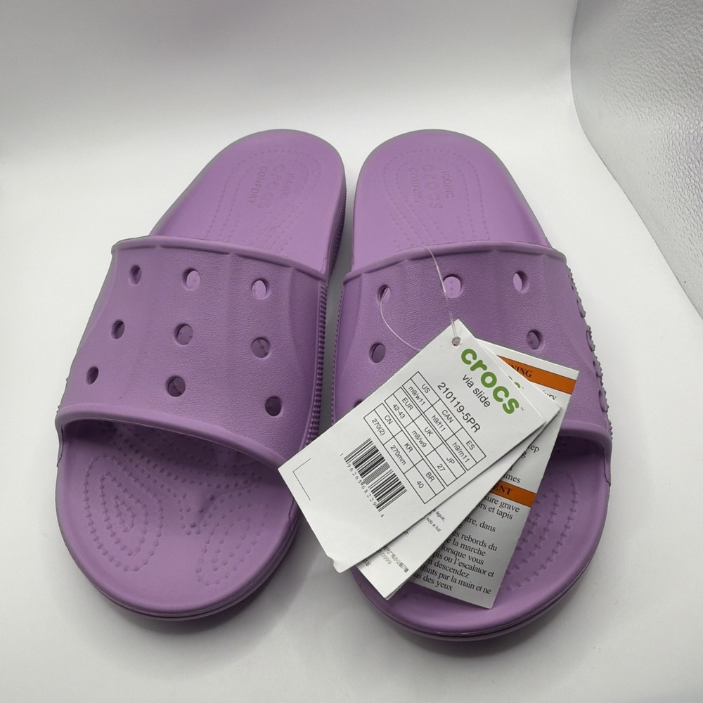 Crocs Via Slide Sandals Lavender Purple Womens 11 Mens 9 NWT Comfort‎ Clogs